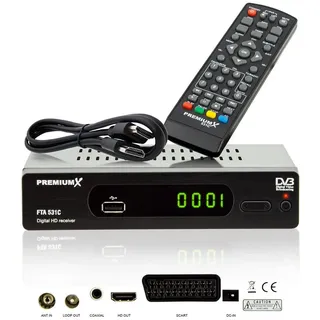 Premium X PremiumX Kabelreceiver DVB-C FTA 531C Digital FullHD SCART HDMI USB Mediaplayer, TV-Receiver Kabel-Fernsehen
