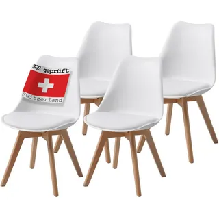 Albatros Esszimmerstuhl Weiß, Kunststoff, 49x81x43 cm, Esszimmer Stühle, Esszimmerstühle 4er Set AARHUS, Weiss - Beine aus Buche Massiv-Holz, Skandinavisches Retro-Design, bequemer Schalenstuhl - Eleganter Küchenstuhl, Stuhl für Esstisch