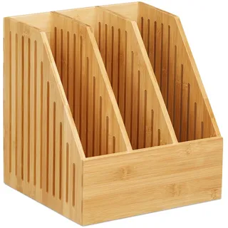 Relaxdays Stehsammler Bambus, 3 Fächer, DIN A4, Büro & Schreibtisch, Zeitschriftensammler, HBT: 30 x 28 x 26,5 cm, natur