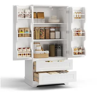 Bealife Sideboard hoher Küchenschrank mit 2 Schubladen und 2 Türen, Vorratschrank, Weiß weiß