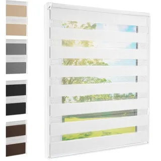 Foxx Doppelrollo Klemmfix ohne Bohren Weiß 50x140 cm [Stoffbreite 46cm] Duo Rollo Fensterrollo für Fenster/Türen Gardine Klemmrollo Seitenzugrollo Sichtschutz Sonnenschutzrollo Zebrarollo