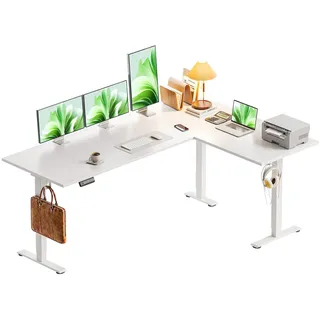 OffiGo L-förmig Höhenverstellbarer Schreibtisch, 160 x 120 cm Schreibtisch Höhenverstellbar Elektrisch, Eckschreibtisch Ergonomischer Steh-Sitz Tisch Computertisch, Weiß