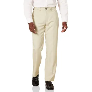 Amazon Essentials Herrenhose, klassische Passform, erweiterbare Taille, flache Vorderseite, Steingrau, 42W x 30L