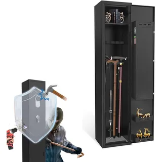 UISEBRT Waffenschrank für 3-5 Gewehre,Langwaffenschränke Munitionsschrank mit Elektronikschloss und Fingerabdrücken Einstellbar Waffentresor für Pistolen Langwaffen und Munition