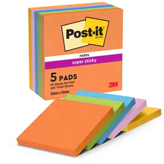 Post-it Post-it® Super Sticky Boost Haftnotizen extrastark farbsortiert, 5 Blöcke