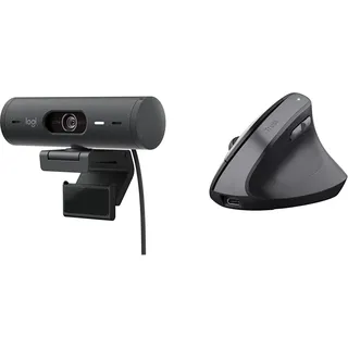 Logitech Brio 500 Full-HD-Webcam & Trust Yuno Wiederaufladbare Vertikale Maus, Kabellose