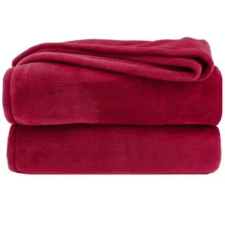 heimtexland Kuscheldecke flauschig Flanell Wohndecke warm Oekotex Tagesdecke Überwurf Sofadecke fusselfrei Fleecedecke Super Soft Decke 130x170 cm Typ380 Bordeaux weinrot