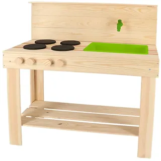 Esschert Design Matschküche M, Spielküche aus Holz mit Wasseranschluss und Spülbecken