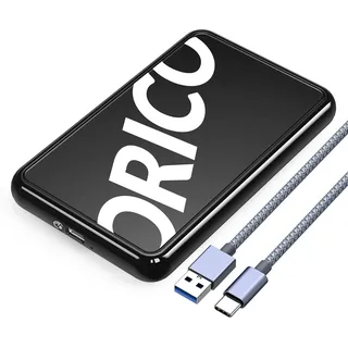 ORICO Festplattengehäuse 2,5 Zoll, 6Gbps USB 3.1 Gen 1 Festplatten Externes Gehäuse für 9.5mm 7mm 2.5 Zoll SATA SSD HDD bis zu 8 TB, UASP unterstützt, mit USB Kabel, Werkzeugloses SSD Gehäuse(Schwarz)