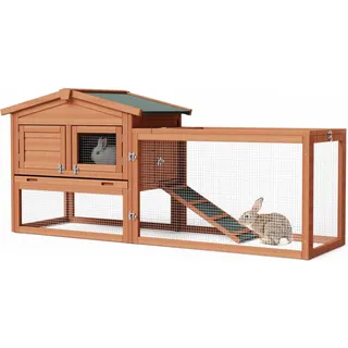 Wiltec Hasenstall XXL 156 x 52 x 68 cm mit Freigehege