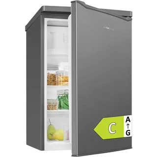 Clatronic® Kühlschrank mit Gefrierfach | | 85cm | Kühlschrank klein | leise 37dB | 0°C - 8°C | kleiner Kühlschrank 109L | KS 101 inox - Grau
