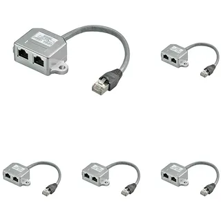 Goobay Netzwerk Adapter (Cat 5 Ethernet und ISDN RJ45 Stecker auf 2X RJ45 Buchse) Silber (Packung mit 5)