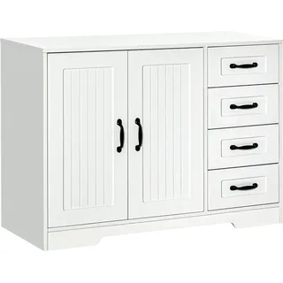 HOMCOM Sideboard Weißer Beistellschrank mit 4 Schubladen, verstellbarem Einlegeboden & Kippschutz für Küche & Wohnzimmer   Aosom.de