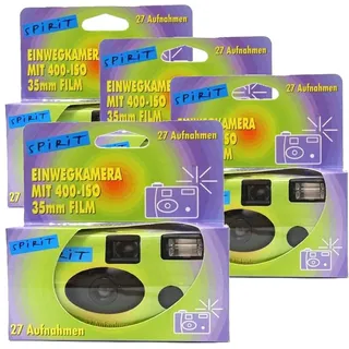 4X PHOTO PORST Einwegkamera Spirit Grün/blau (mit Blitz, Batterien, Film, je 27 Aufnahmen, 4er Pack)