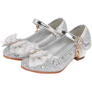 Mädchen Kristall Schuhe mit Absatz Festliche Schuhe Glitzer Schleife Prinzessinschuhe mit Pailletten Kinder Sandalen High Heels für Halloween Fest Fasching Geburtstag Party - 29 EU
