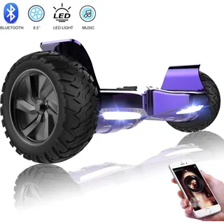 Hoverboard 8.5 Zoll, Premium Offroad Hoverboards - Bluetooth - Starker Dual Motor - LED - Elektro Skateboard Selbstausgleichender Elektroroller -Ge... - Schwarz