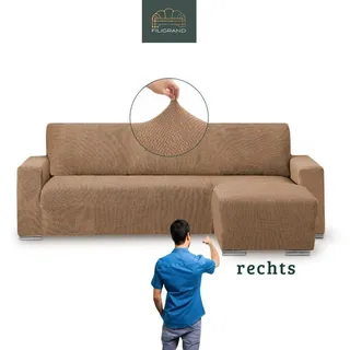 Belmarti Sofahusse 1-teiliger Sofabezug für L-Form mit Ottomane, hergestellt in Spanien, elastisches Material, hochwertiger und langlebiger Baumwollmix beige