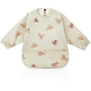 Vicloon Baby Lätzchen mit Lange Ärmeln,Wasserdicht Ärmellätzchen mit Tasche,Kinderlätzchen für Essen Kunst Handwerk Malerei Bemalen Spielen von 6 Monaten bis 12 Monaten -Beige