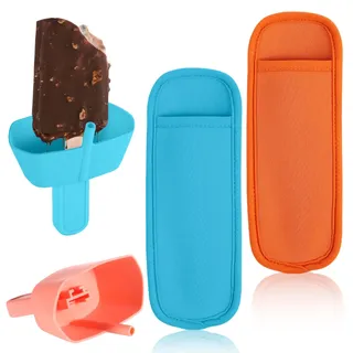 2 Silikon Eis am Stiel Halter, 2 Eis Pop Hüllen für Kinder Wiederverwendbar, Gefrorener Eis-Stiel-Halter mit Strohhalm Waschbare Eis-Pop-Stick-Halter-Tasche für Sommer Poolparty, Schmutzfrei