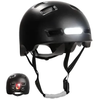 crazySAFETY Skater-Fahrradhelm mit Front- und Rücklicht | Farbe Schwarz L 57-61cm | EN1078