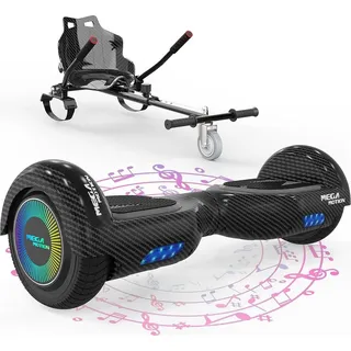 MEGA MOTION 6.5 Hoverboard mit sitz hoverkart GO-Kart für Kinder mit LED Leuchten & Bluetooth Musik Skateboard - Schwarz