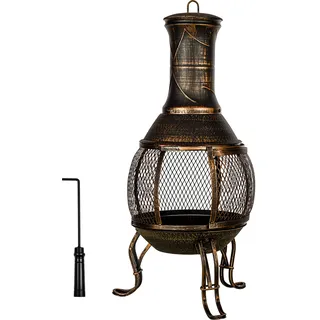 STILISTA Terrassenofen 89 cm aus Gusseisen mit Funkenschutz und Schürhaken, Antik Bronze