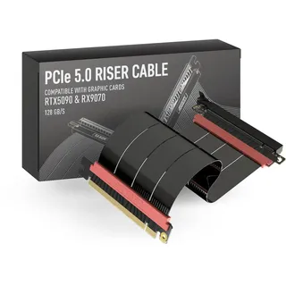 LINKUP - AVA5 PCIE 5.0 Riser-Kabel | RTX5090 RX9070 GPU Bereit | x16 128GB/s Geschwindigkeit | PCIe 4.0 & WRX80/WRX90E Kompatibel | Gerade, Schwarz 30cm (Gesamtlänge 34cm)