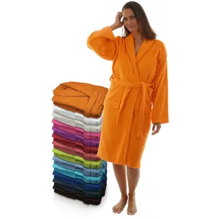 LEBENGOOD Bademantel für Damen, Herren, Unisex, Frottee 100% Baumwolle 400 gr, Flauschig, Kuschelig, Bunt, Leicht, Dusche (Orange M) - M