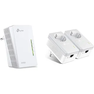 TP-Link TL-WPA4220 AV600 WLAN N300 WiFi Powerline (max. 600Mbit/s Powerline, max. 300Mbit/s WLAN 2,4GHz) weiß & TL-PA4010P KIT 600Mbit/s 2-Ports Passthrough Steckdose Powerline Adapter Set, weiß