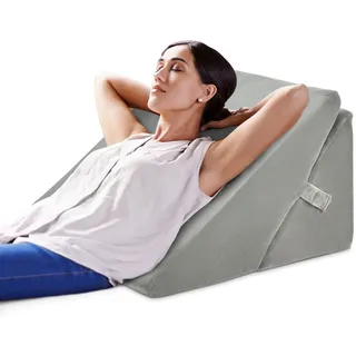 Goplus Keilkissen Bett Lesekissen zum Relaxen, Memory Foam, Bezug Waschbar, Beinkissen Rückenkissen mit Griff Venenkissen Relaxkissen für Couch Sofa, 54x32x50,5 cm(Grau)