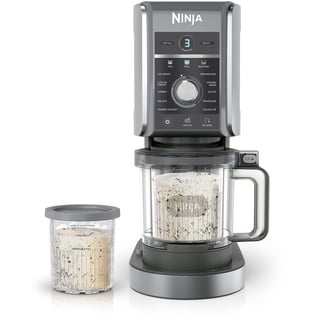 Ninja NC501 CREAMi Deluxe 11-in-1 Eiscreme und Eiscreme für Eis, Sorbets, Smoothies, gefrorene Getränke und mehr, 11 Programme mit 2 XL Pint-Behältern Familiengröße, perfekt für Kinder, Silber