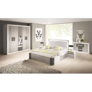 Fabryka Mebli Idźczak Schlafzimmer-Set Komplett - Helios III 230 Bettgestell - Kleiderschrank mit Spiegel, Kommode, Nachttisch - Innovativ, Stilvoll, Modern - Weiß/Kathult+Grau
