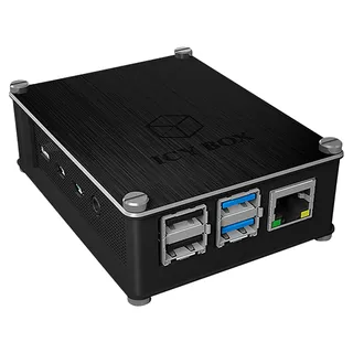 Icy Box 60603 BOX Raspberry Pi 4 Gehäuse mit Lüfter, Kunststoffrahmen mit Aluminium, Kühlkörper, VESA, Schwarz