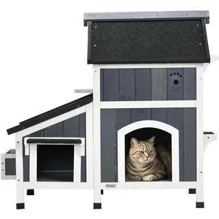 PawHut Katzenhaus 2 Etagen 96 x 65 x 85,5 cm Grau