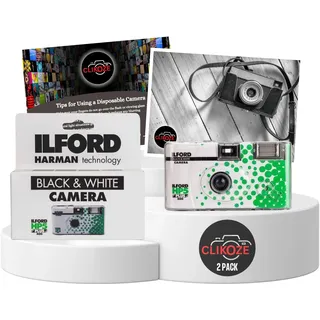 Einweg-Kamera-Set mit Ilford HP5 Schwarz-Weiß-Einmal-Filmkameras mit 27 Belichtungen x 2 und Clikoze Einweg-Fotografie-Tipps-Karte
