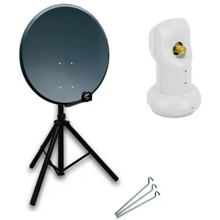 PremiumX Mobile Camping Satelliten-Komplettanlage 45cm Satellitenschüssel SAT Single LNB Dreibein-Stativ inkl. Stahl-Heringe