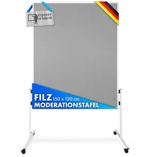 Floordirekt Filz Moderationstafel Metaplanwand mit feststellbaren Rollen | Filztafel Pinnwand | Moderationswand Doppelseitig nutzbar | Stabiler Metallrahmen (150 x 120 cm, Grau)