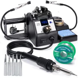 YIHUA 926LED-IV 60W Lötstation 90~480°C lötkolben set mit 2 aufsteckbaren helfenden Händen, Lötdrahtspender, 5 zusätzliche Lötspitzen, bleifreies Lot(EU PLUG)