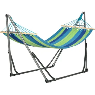 Outsunny Freistehendes Hängemattengestell, klappbar, Hängematte aus Baumwolle und Stahlkonstruktion, maximale Tragfähigkeit 120kg, 270x100x94cm   Aosom