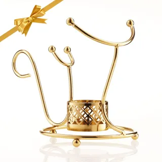 Hemswell Eleganter Cognac Wärmer - Kristall Weinbrand-Stövchen mit Teelichthalter und Goldfarbenem Metallständer