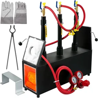 Vevor Gas schmiedeofen 1350 °C, Brenner Schmiede 15 L, Schmiedeofen drei Brenner Zweitürig Auskleidung mit Aluminiumsilikatfaser, Metallschmiede Max. Leistung 230,4 kWh / 786.000 BTU, Gasdruckregler