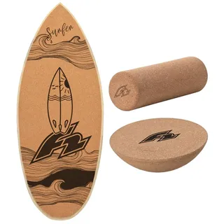 F2 Kork Balance Board Surf 84x31cm mit Korkrolle + Kork Halbkugel