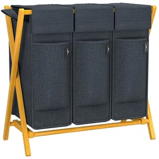ADEL DREAM AdelDream Wäschekorb 3 Fächer 150L Bambus Wäschesammler Wäsche Sortiersystem X-förmige Wäschebox laundry baskets Wäschesortierer