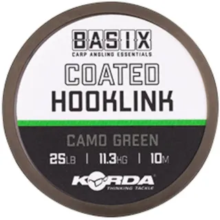 Korda Karpfenvorfach zum Binden von Karpfenmontagen Camo Green Basix Coated Hooklink, Tragkraft:25lb / 11.3kg