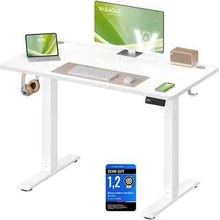 VASAGLE Schreibtisch Höhenverstellbar, Memory-Funktion mit 4 Höhen – 100 x 60 cm weiß
