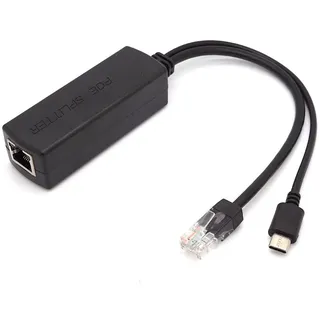 BerryBase PoE Splitter RJ45 48V > USB Type C Stecker 5V / 2,5A