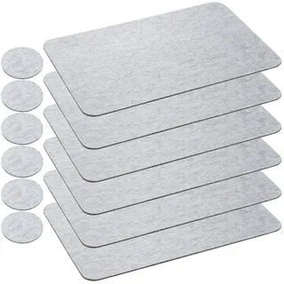 Rosenstein & Söhne Filzgleiter: 12er-Filz-Set: 6 Tischsets 45x30 cm, 6 Untersetzer Ø 10 cm, hellgrau (Untersetzer für Tassen, Pfannenuntersetzer, Wein)