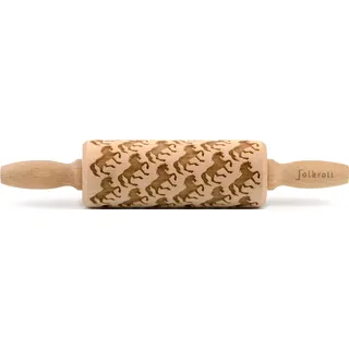 Folkroll "3D-Motiv-Teigrolle", braun, L:23cm, Massivholz, Teigroller, Pferde