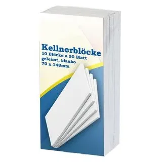 Böttcher-AG Kellnerblöcke blanko, 10 Stück a 50 Blatt, 70 x 148mm