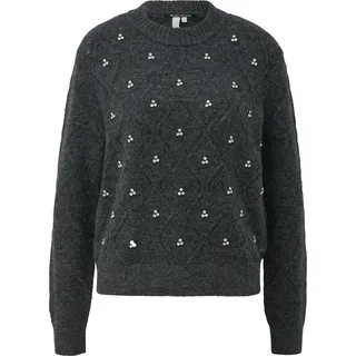 QS Longpullover mit Glitzersteinen Grau XXL
